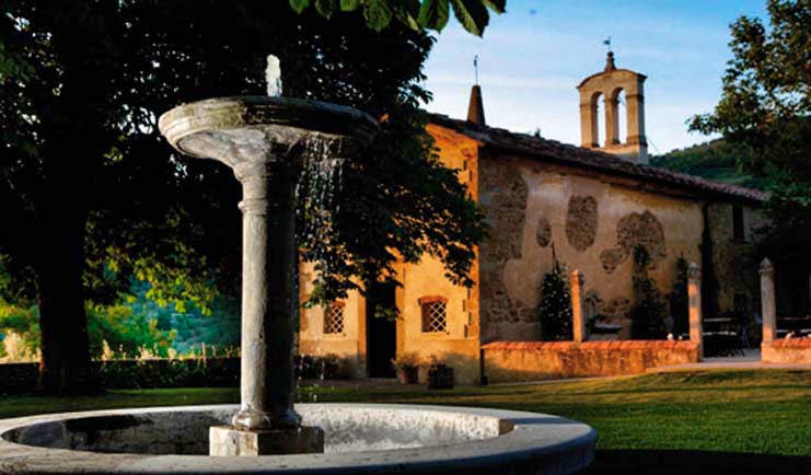 Fountain area with hotel in background