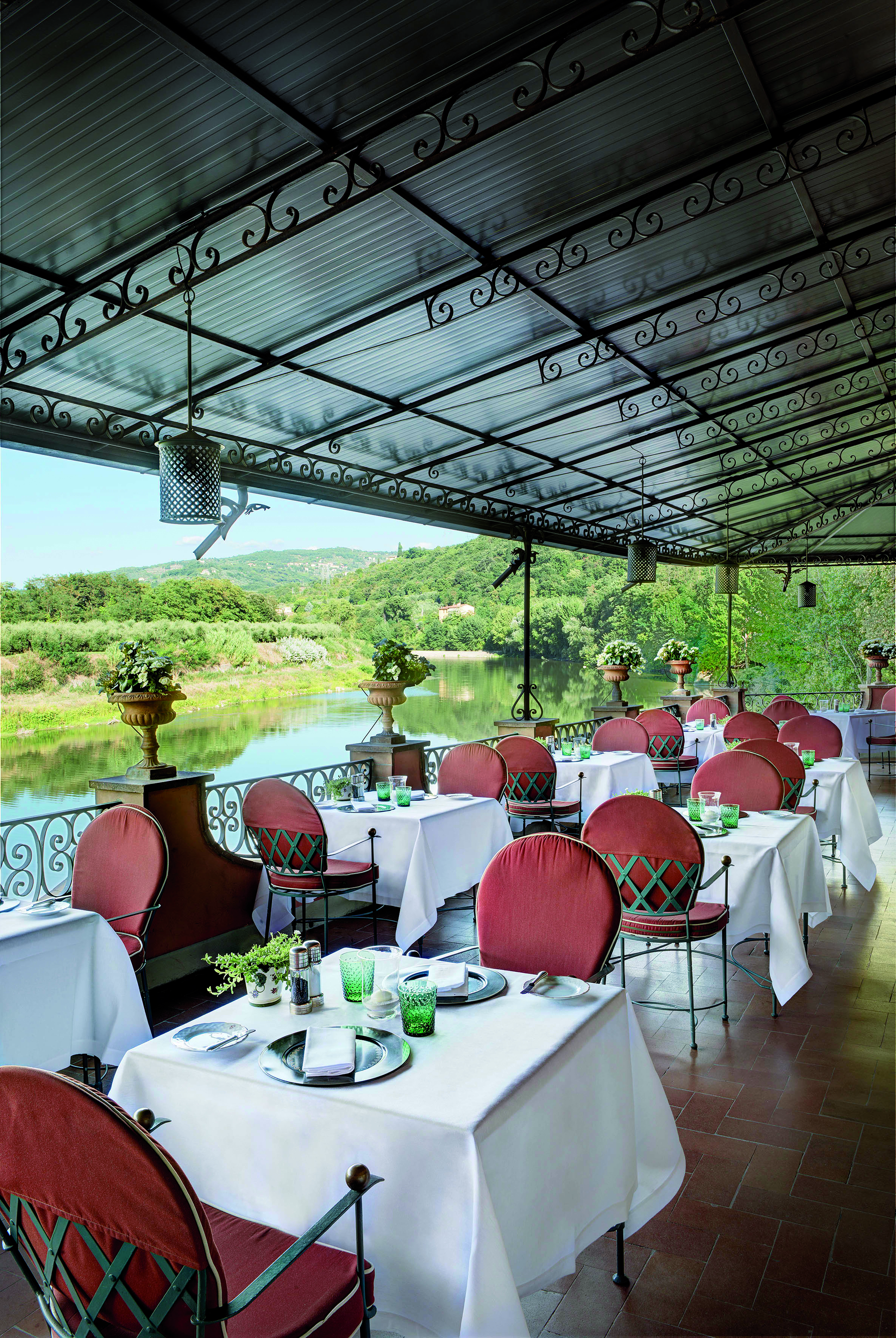 Villa La Massa Tuscany terrace restaurant out door dining overlooking the river Arno