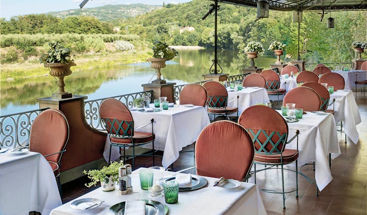 Villa La Massa Tuscany terrace restaurant out door dining overlooking the river Arno