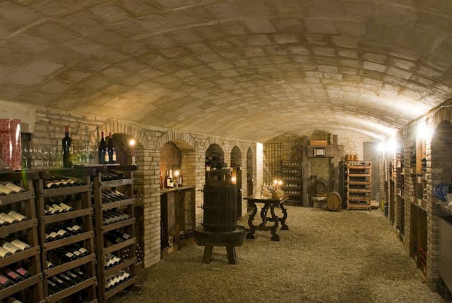 Wine cellar with racks of bottles