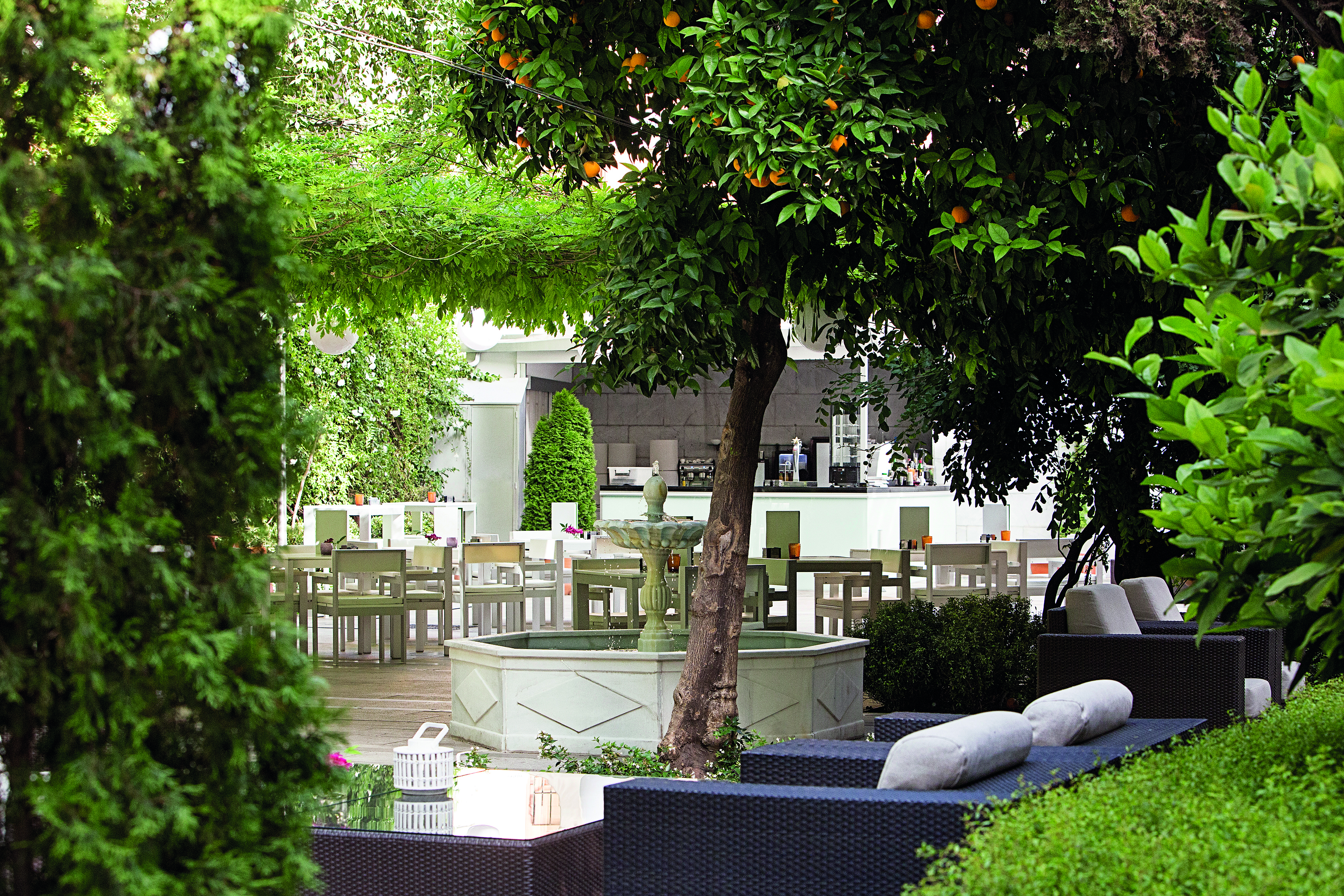 Palacio de los Patos Granada gardens outdoor seating water features trees