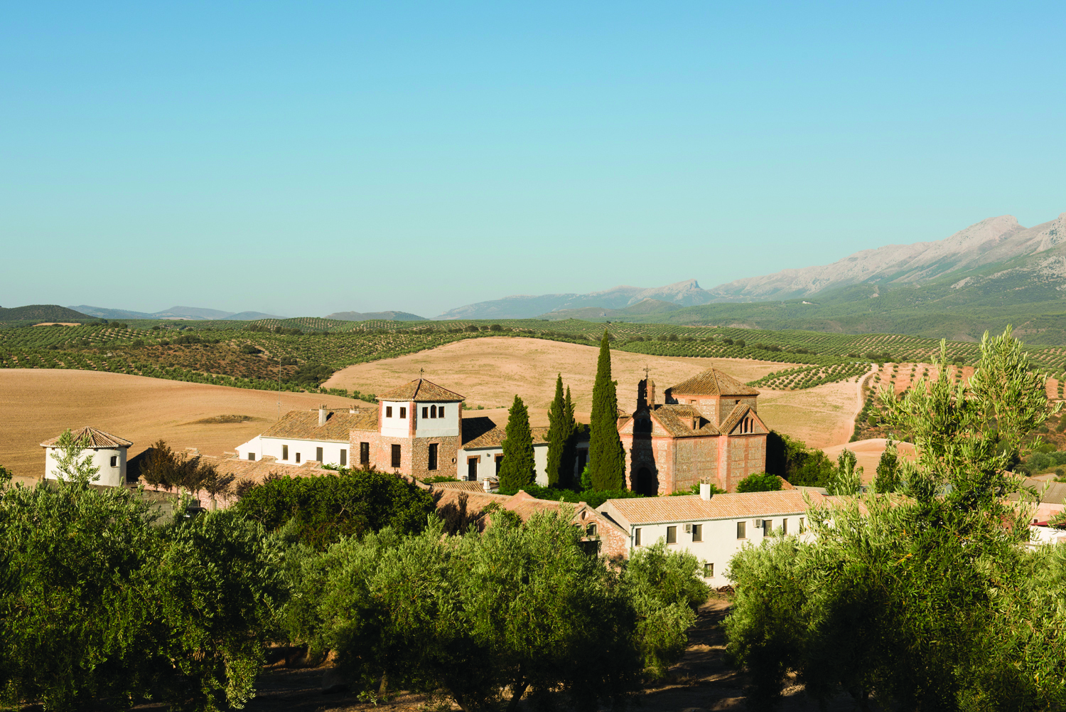 Cortijo de Marques Andalucia aerial shot hotel building countryside surrounds mountain