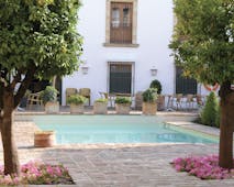 Hotel Puerta de la Luna Andalucia pool seating wicker chairs trees