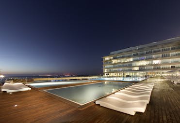 Parador de Cadiz Hotel Atlantico pool, sun loungers, hotel building