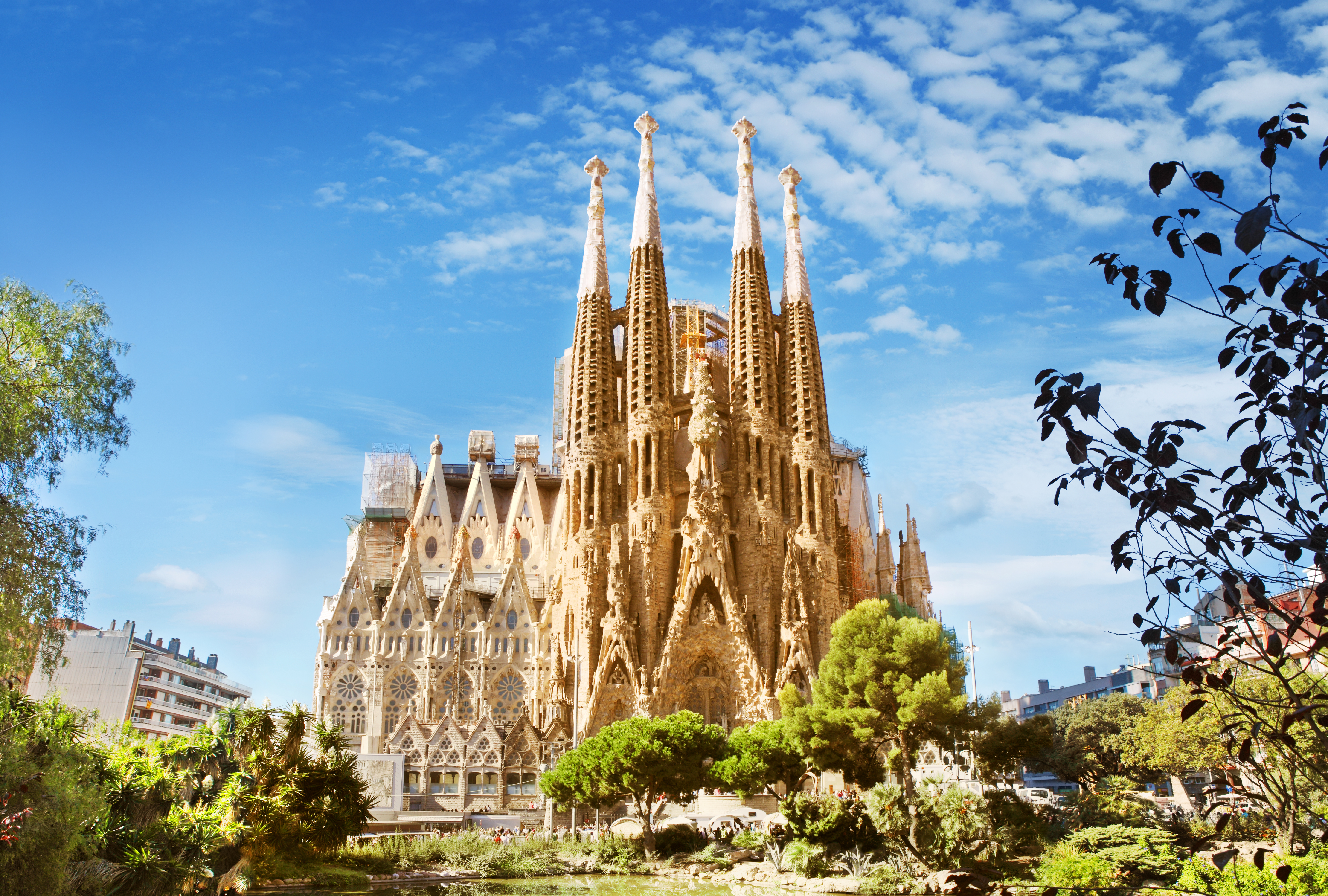 Gaudi's gothic fantasy cathedral with ornately carved spires of La Sagrada Familia in Barcelona