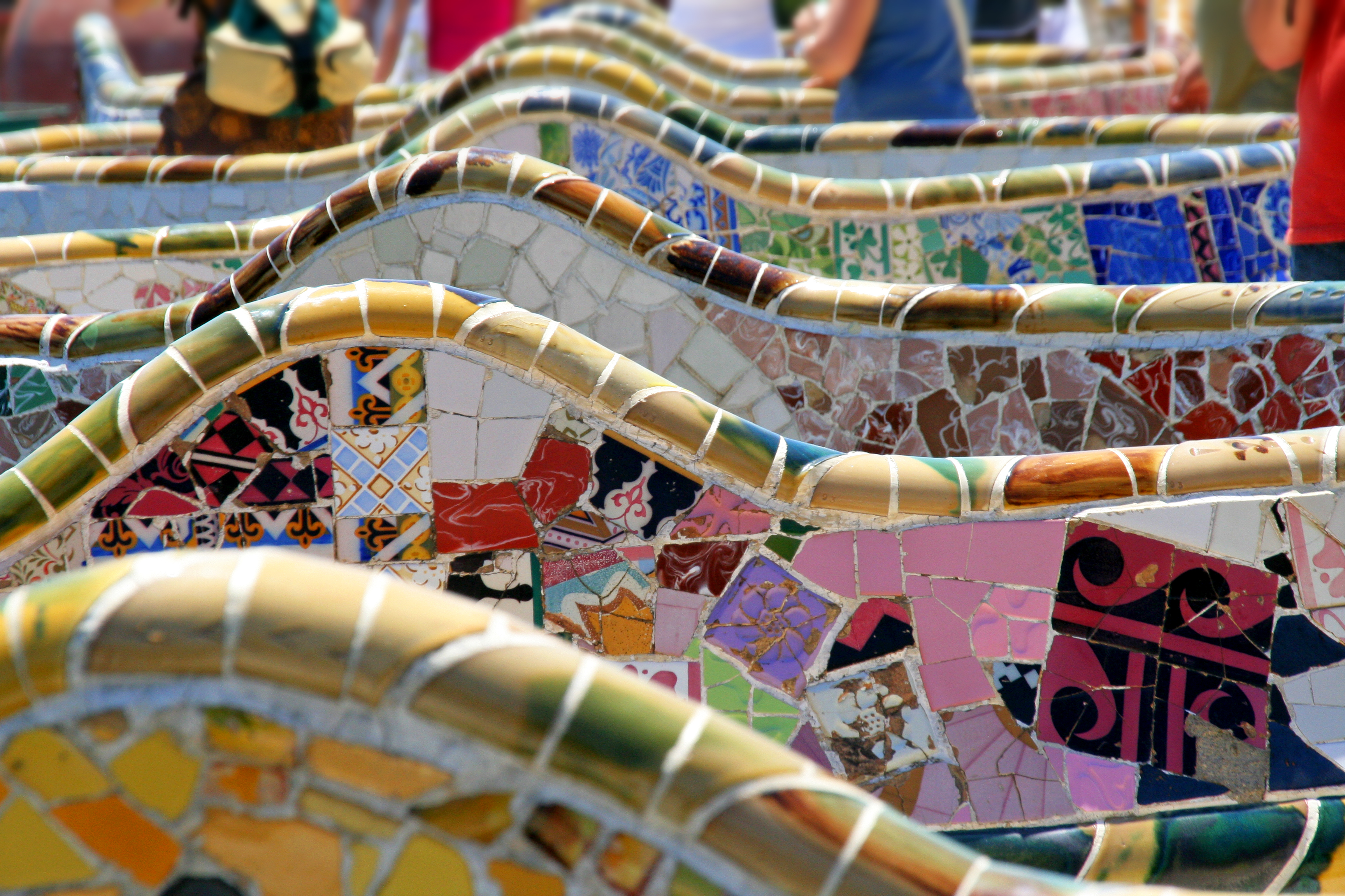 Multi-coloured mosaic of the Parc Guell in Barcelona
