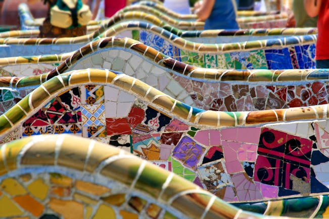Multi-coloured mosaic of the Parc Guell in Barcelona