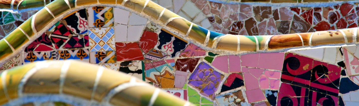 Multi-coloured mosaic of the Parc Guell in Barcelona