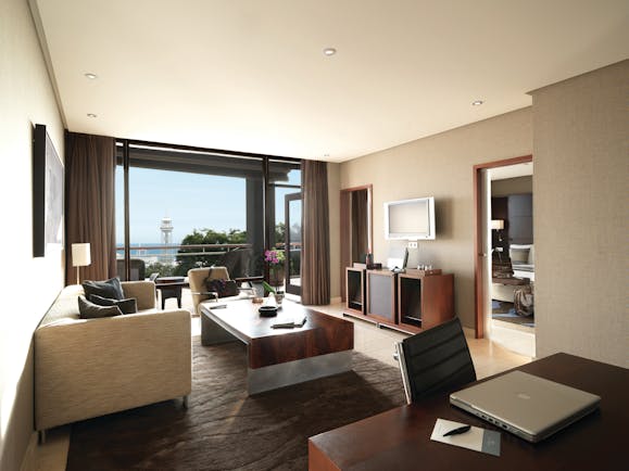 Hotel Miramar Barcelona grand suite living area separate bedroom balcony modern décor