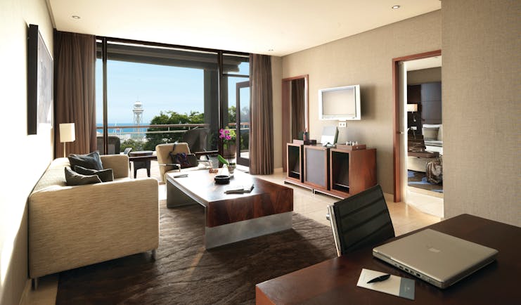 Hotel Miramar Barcelona grand suite living area separate bedroom balcony modern décor