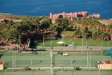 Abama Tenerife tennis courts hotel and sea in background