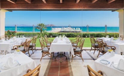 Gran Hotel Atlantis Bahia Fuerteventura terrace restaurant views across the lawn and sea