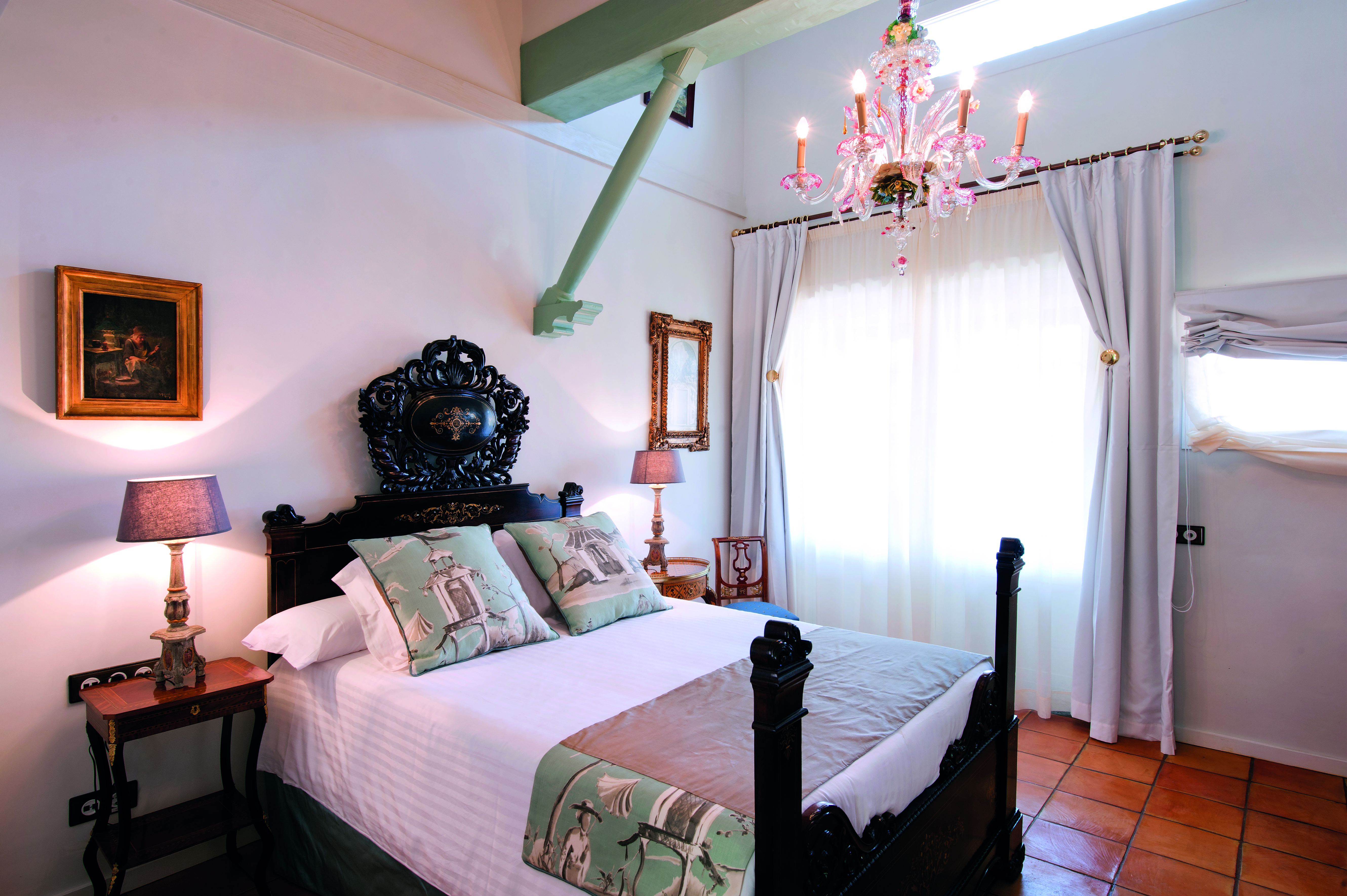 Hacienda de Abajo Canary Islands superior guestroom bed chandelier elegant décor