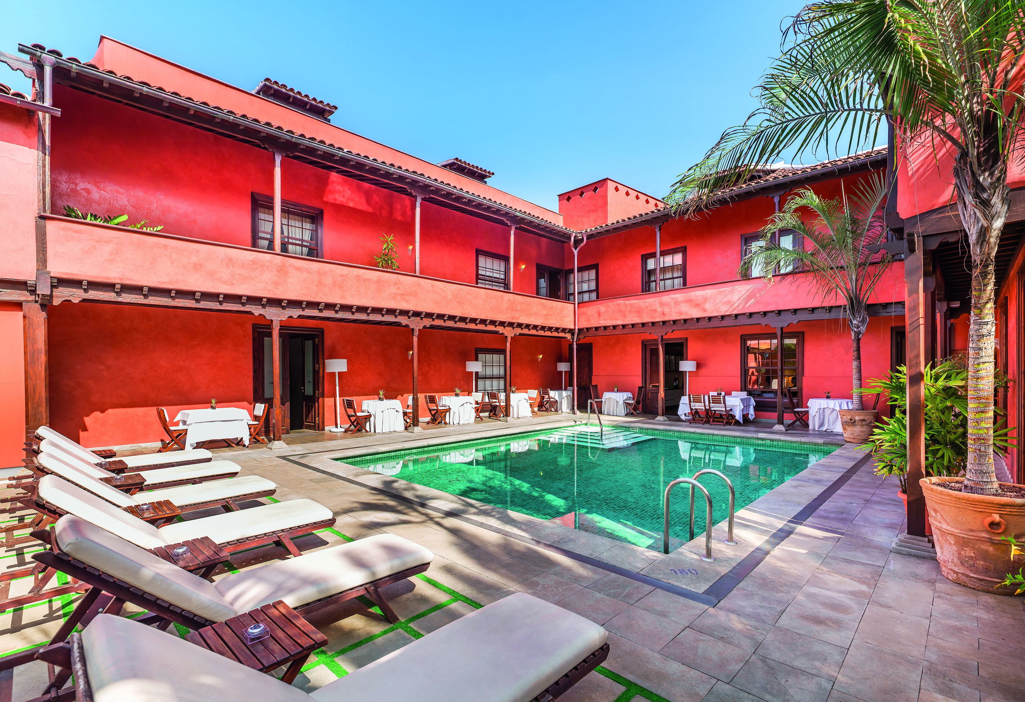 Hotel San Roque Tenerife pool sun loungers pool in courtyard