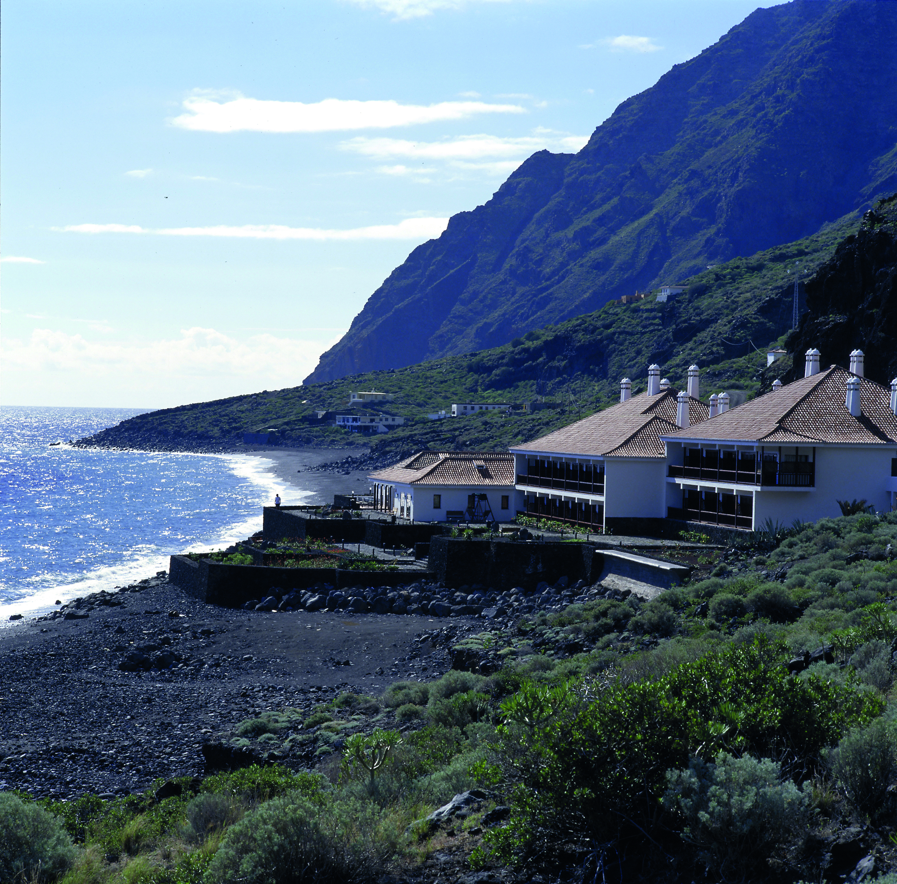 Parador de el Hierro Canary Islands beach hotel on secluded beach front mountains