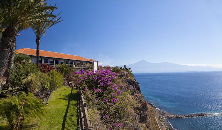 Parador de la Gomera Canary Islands gardens lawn trees flowers overlooking coastline and sea