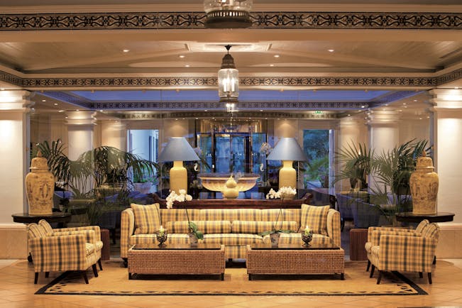 Seaside Grand Hotel Residencia Canary Islands lobby cosy décor sofas armchairs