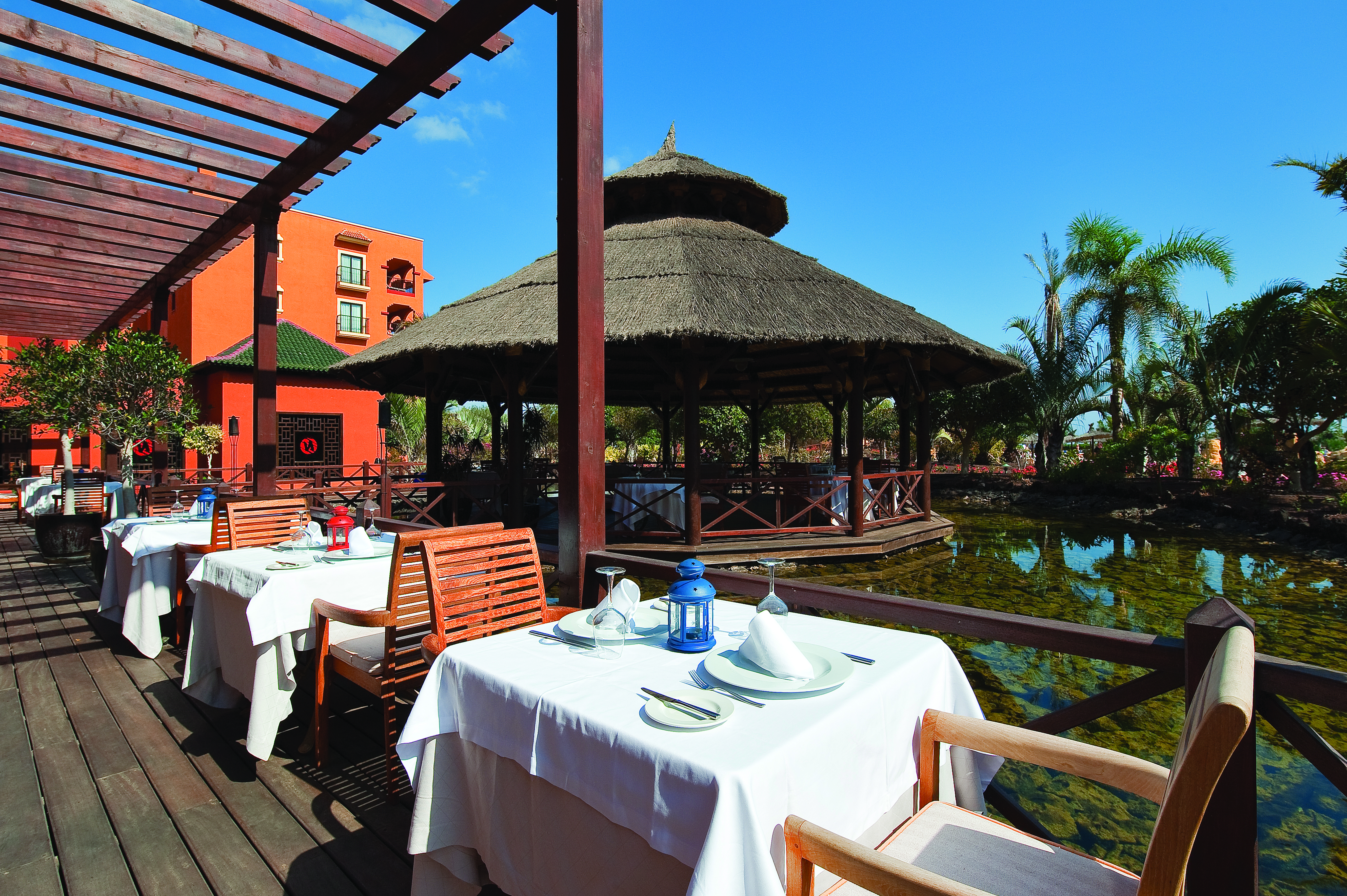 Sheraton Fuerteventura Canary Islands terrace outdoor dining overlooking water pond
