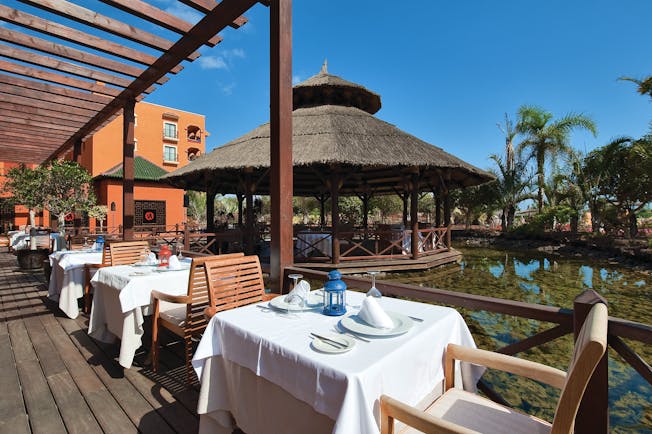 Sheraton Fuerteventura Canary Islands terrace outdoor dining overlooking water pond