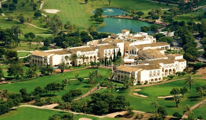 La Manga Club Resort Eastern Spain Principe Felipe aerial view of white hotel complex and golf course