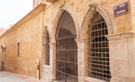 Parador de Lleida exterior, traditional architecture, old brick wall, metal gates