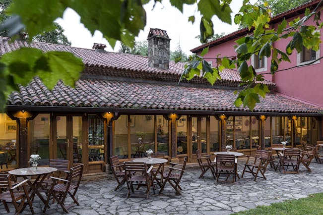Parador de Gijon terrace, outdoor seating area, patio,