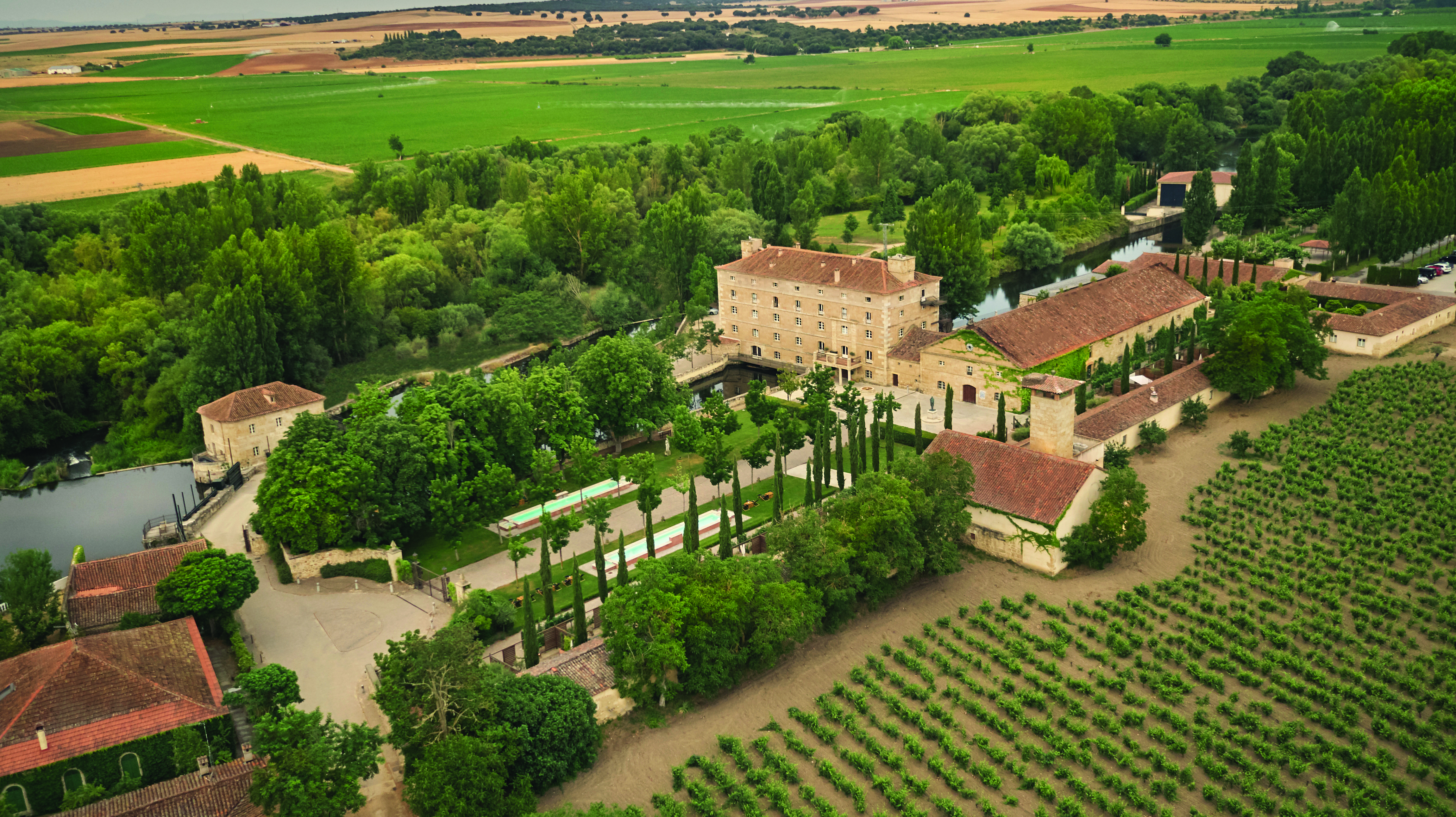 Hacienda Zorita Heart of Spain aerial shot hotel buildings countryside surrounds