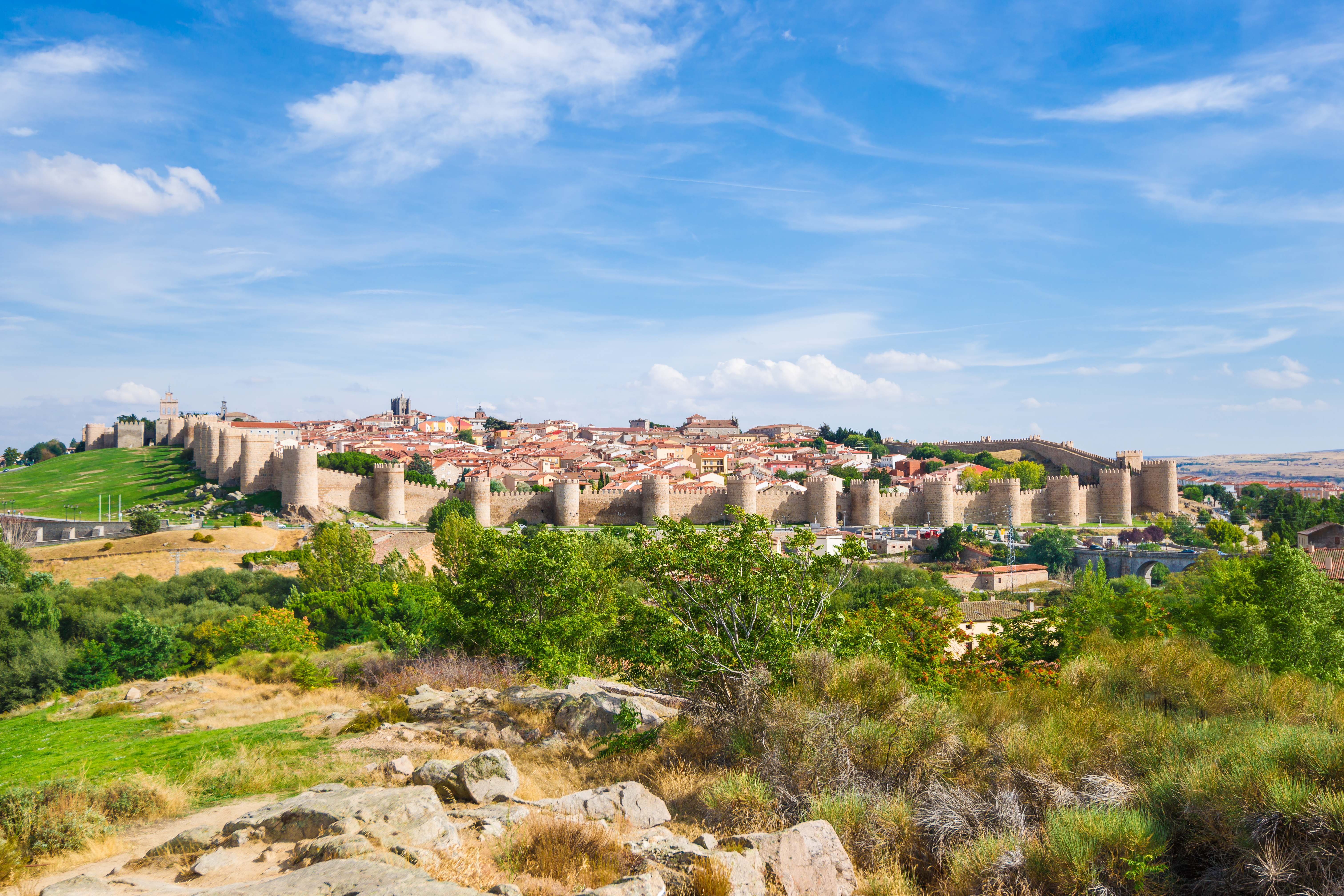 Perfect medieaval walls with turrets of the city of Avila