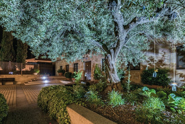 Hospes Palacio de San Esteban Heart of Spain gardens and patio at night trees