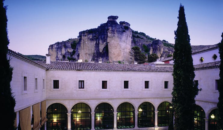Parador de Cuenca Heart of Spain courtyard colonnaded windows Huecar Gorge in background
