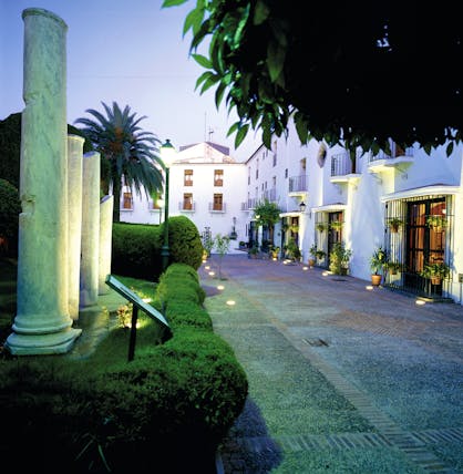 Parador de Merida Heart of Spain patio hotel exterior ancient columns