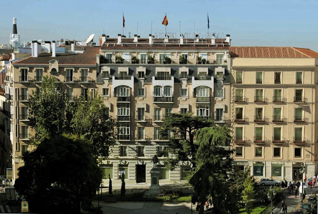 Villa Real Madrid exterior hotel in background road square trees