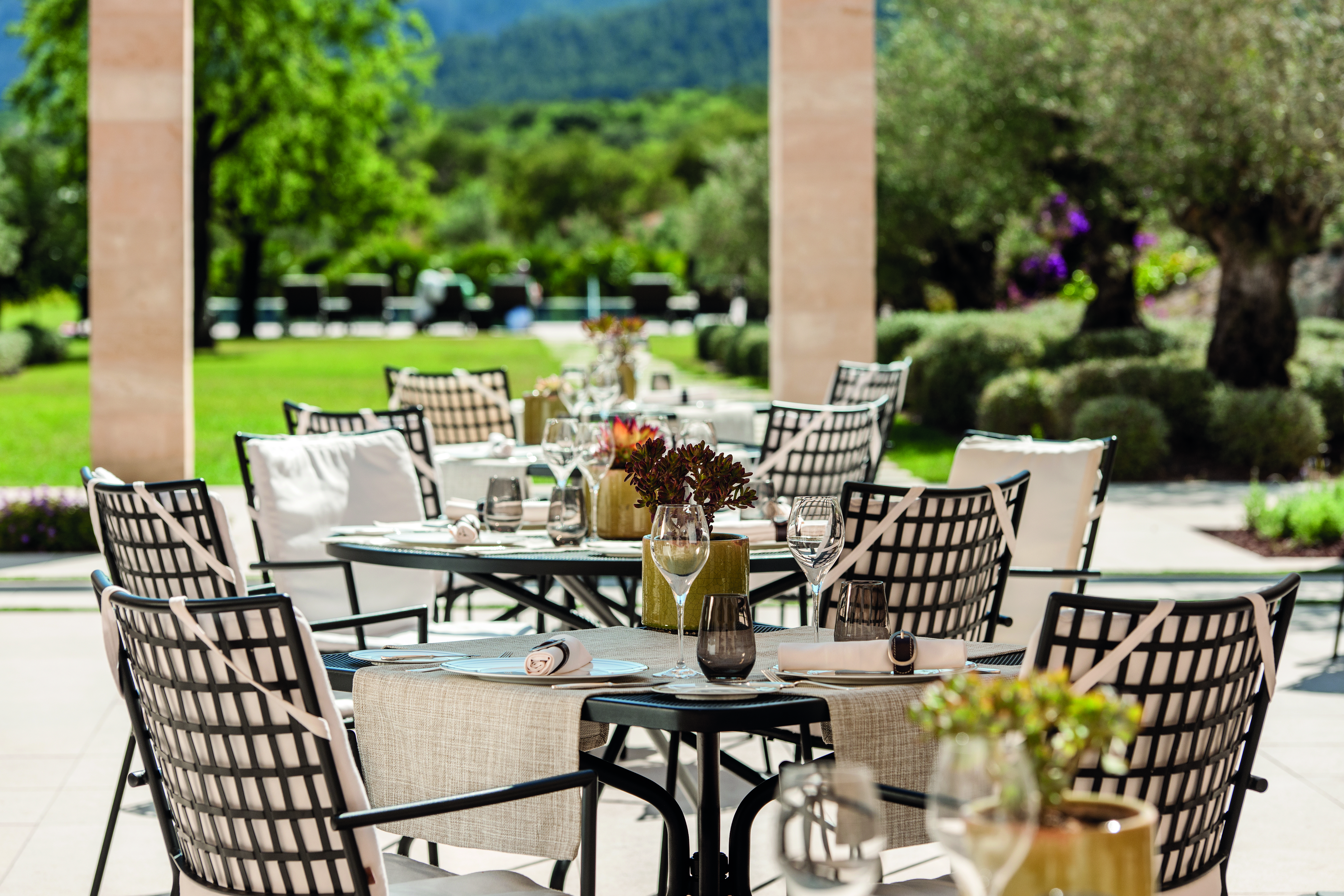 Castell Son Claret Mallorca outdoor dining area 