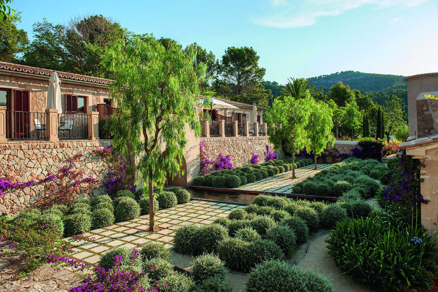 Castell Son Claret Mallorca terrace trees greenery shrubbery