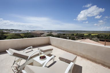 Font Santa Mallorca view from rooftop terrace sun loungers countryside surrounds