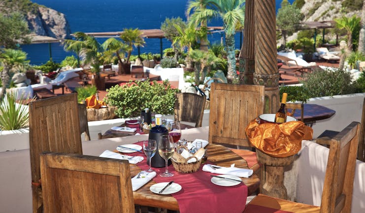 Hacienda Na Xamena Ibiza restaurant dining area terrace overlooking the sea