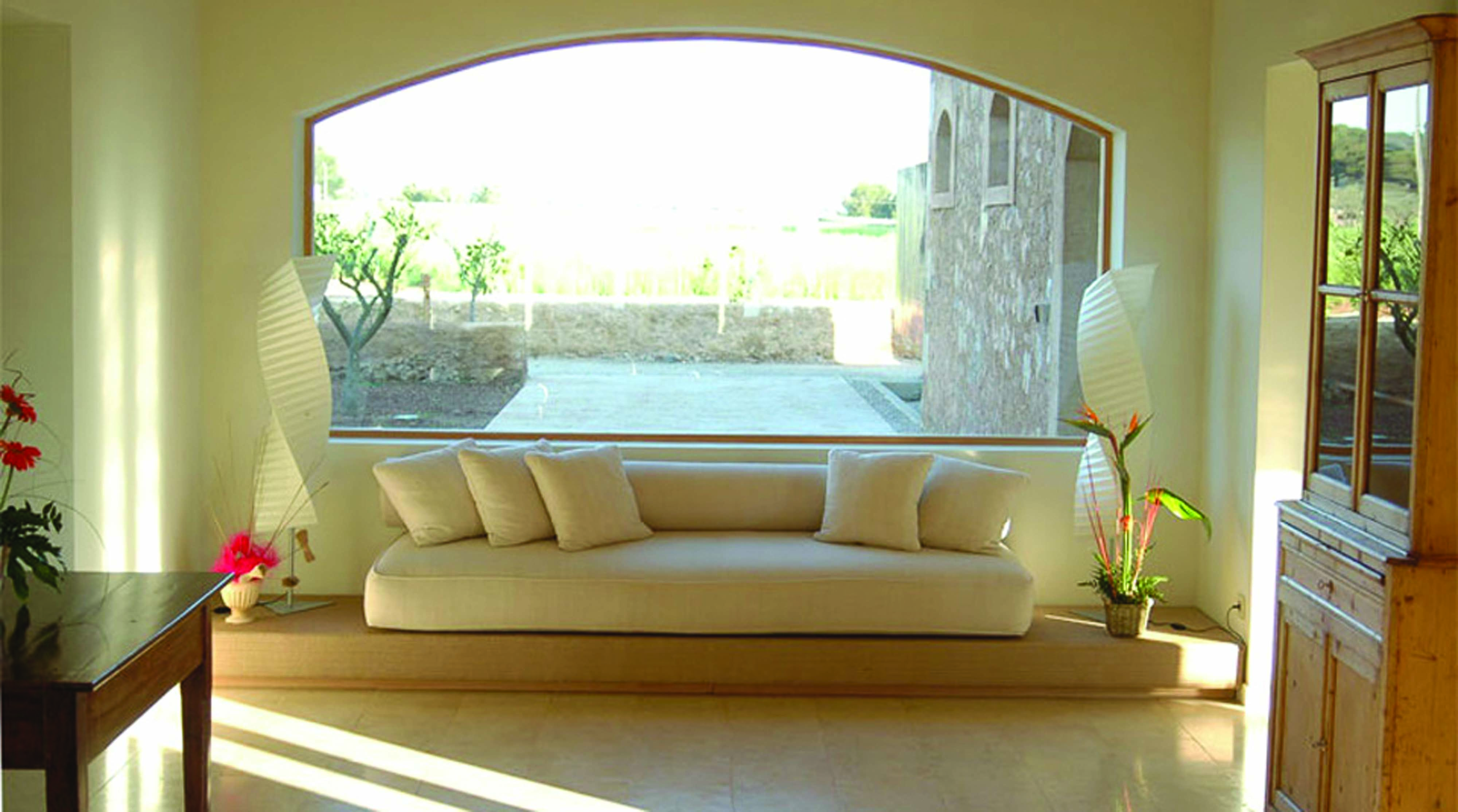 Can Simoneta Mallorca lobby sofa large window modern décor