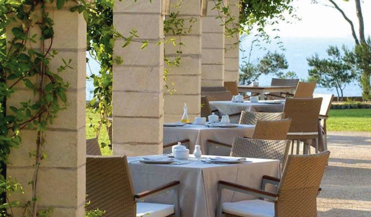 Can Simoneta Mallorca outdoor dining terrace views of gardens and sea