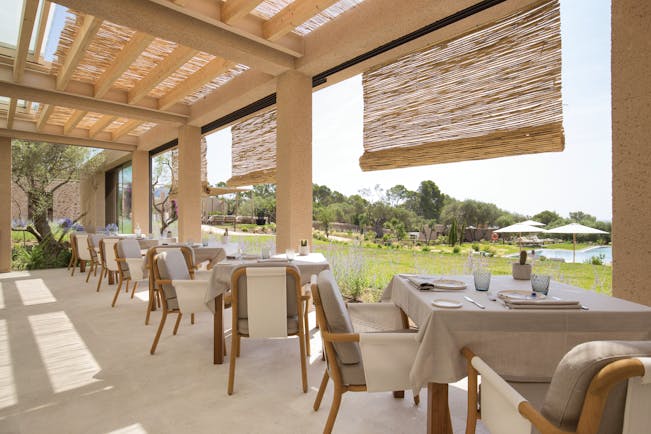 Pleta de Mar Mallorca restaurant terrace overlooking gardens and pool