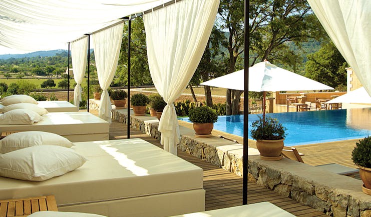Son Brull Mallorca pool canopied sun loungers countryside views