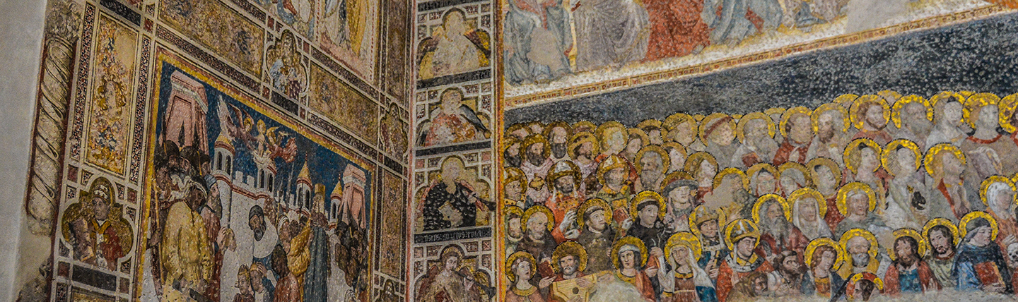 Mediaeval wall painting in catehdral of relgious scenes