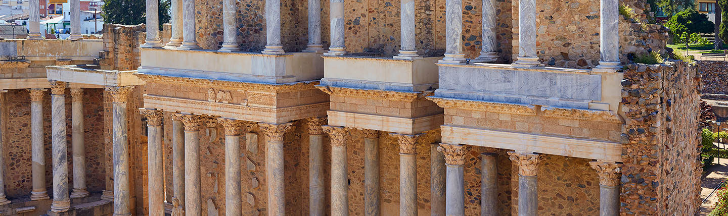 Roman amphitheatre in yellow red brick with columns