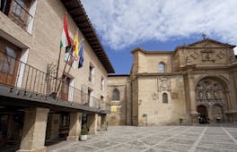 parador de santo domingo de la calzada exterior courtyard with church on one end