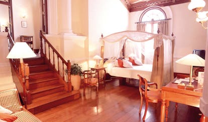 Mount Lavinia Hotel Sri Lanka Governor's wing suite desk staricase four poster bed drapes