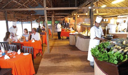 Mount Lavinia Hotel Sri Lanka restaurant Seafood Cove chefs preparing and serving food