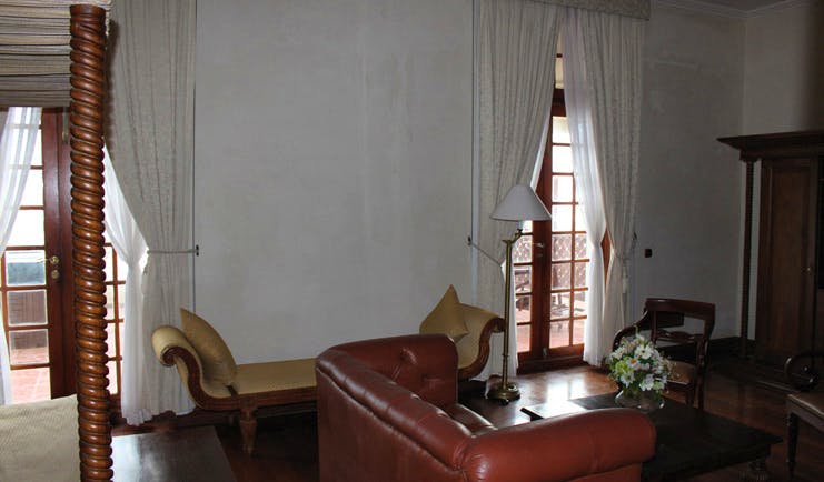 Galle Face Hotel Sri Lanka four poster sofa chaise longue balcony