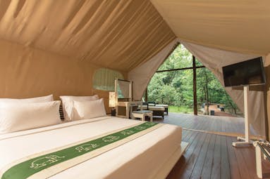 Aliya Sri Lanka luxury tent bed elevated mattress television terrace