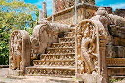 Polonnaruwa temple, intricate stone carvings, buddhas, carved steps