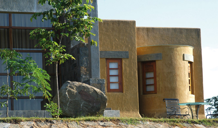 The Elephant Corridor Sri Lanka building exterior yellow and grey buildings