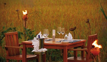 Jetwing Vil Uyana outdoor dining amongst the paddy fields